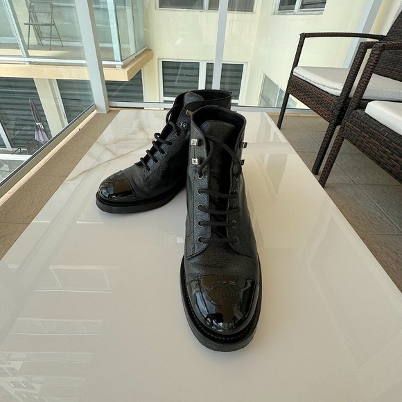 Chanel Combat Ankle Boots Black Size 38 Original Women - Picture 5 of 16